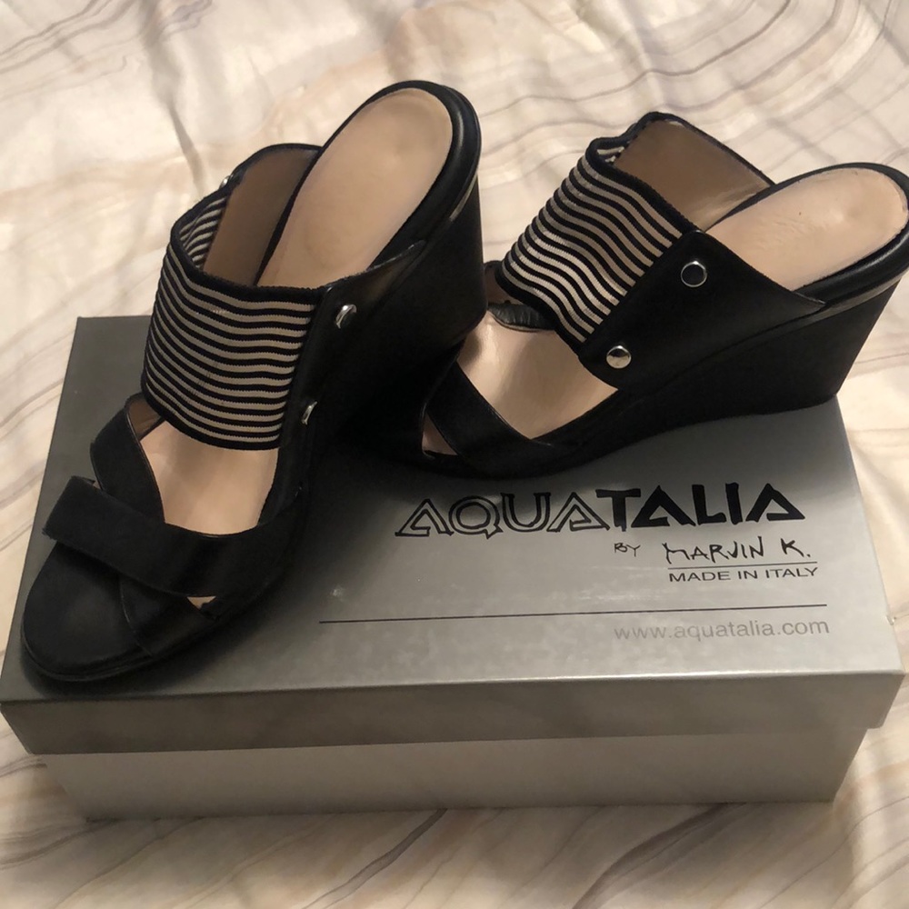 Aquatalia “Lucia” Napa Wedge Slide Sandal - Black